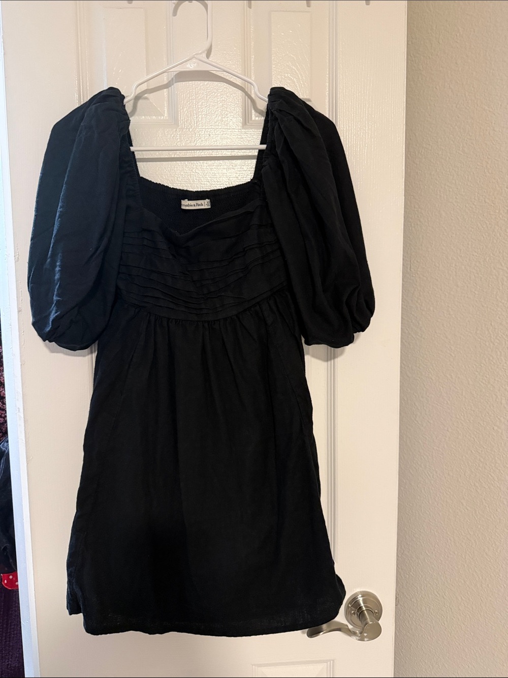 Abercrombie & Fitch Black Puff-Sleeve Mini Dress